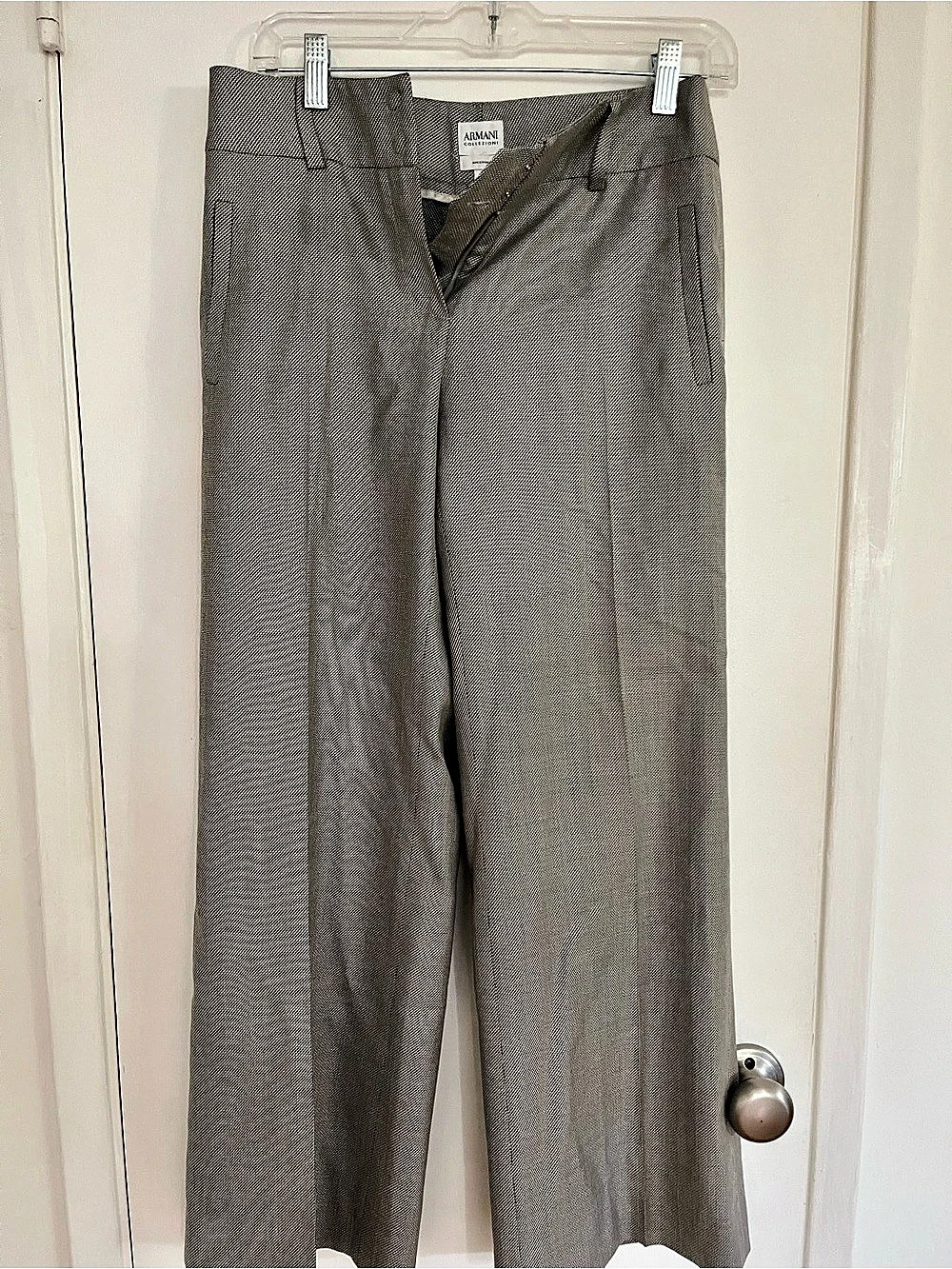 Armani Collezioni Houndstooth Wide Leg Trousers in Gray Size 2